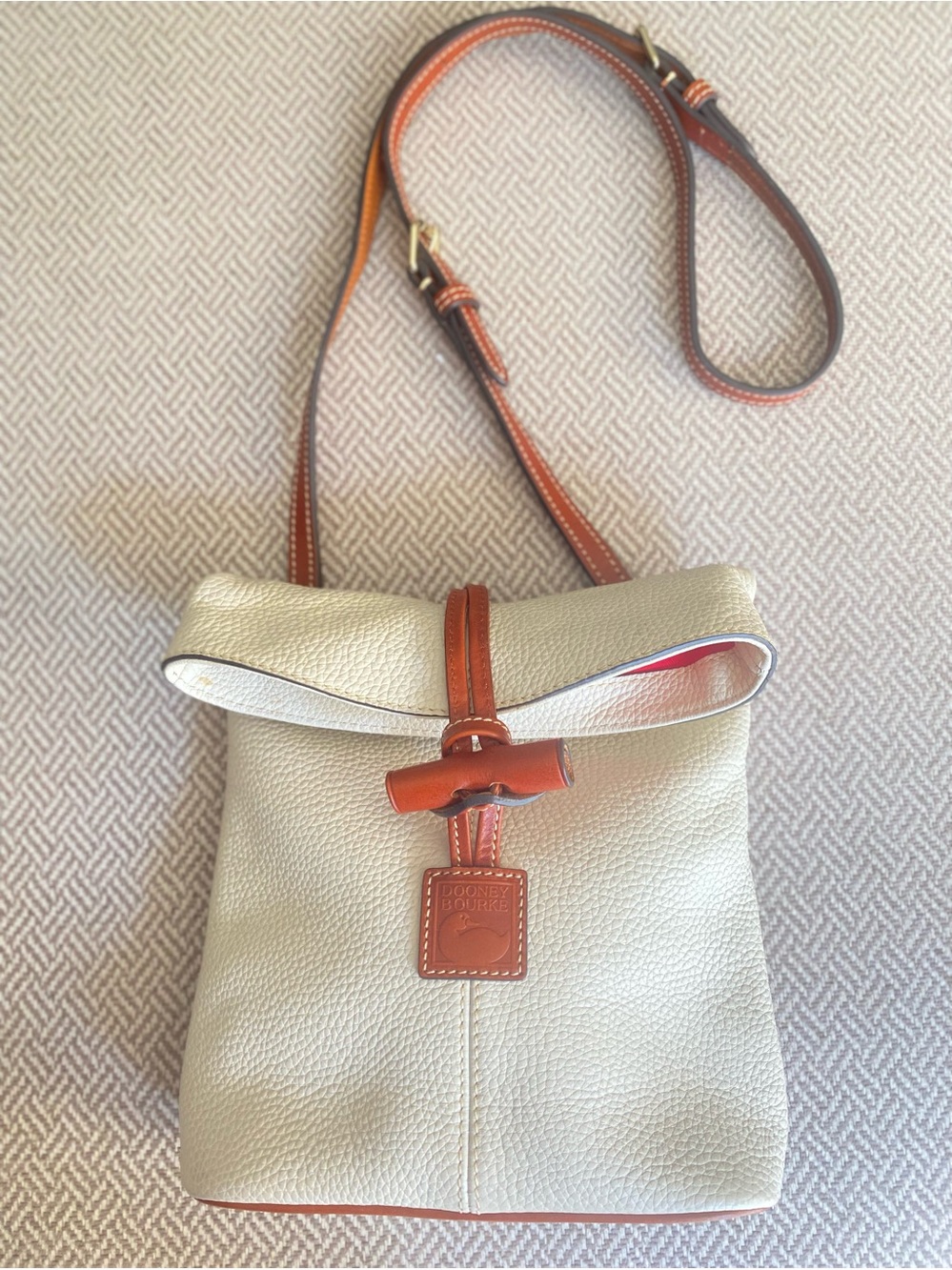 Dooney & Bourke Cream Leather Crossbody with Brown Trim